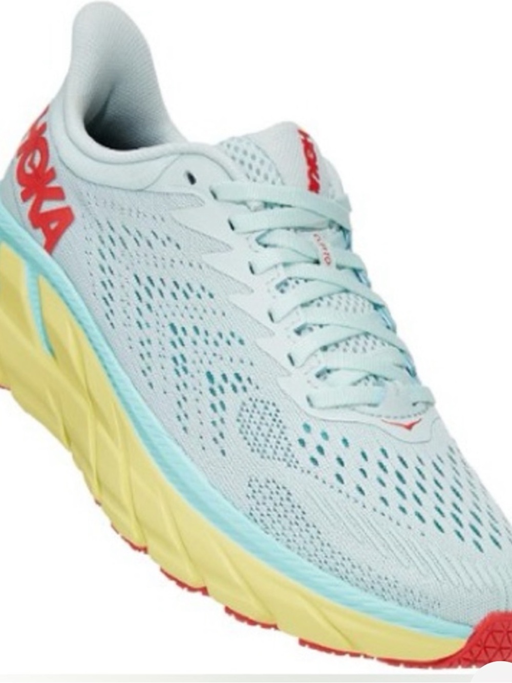 Hoka One One Women’s Clifton 7 Running Shoe — Light Aqua/Yellow